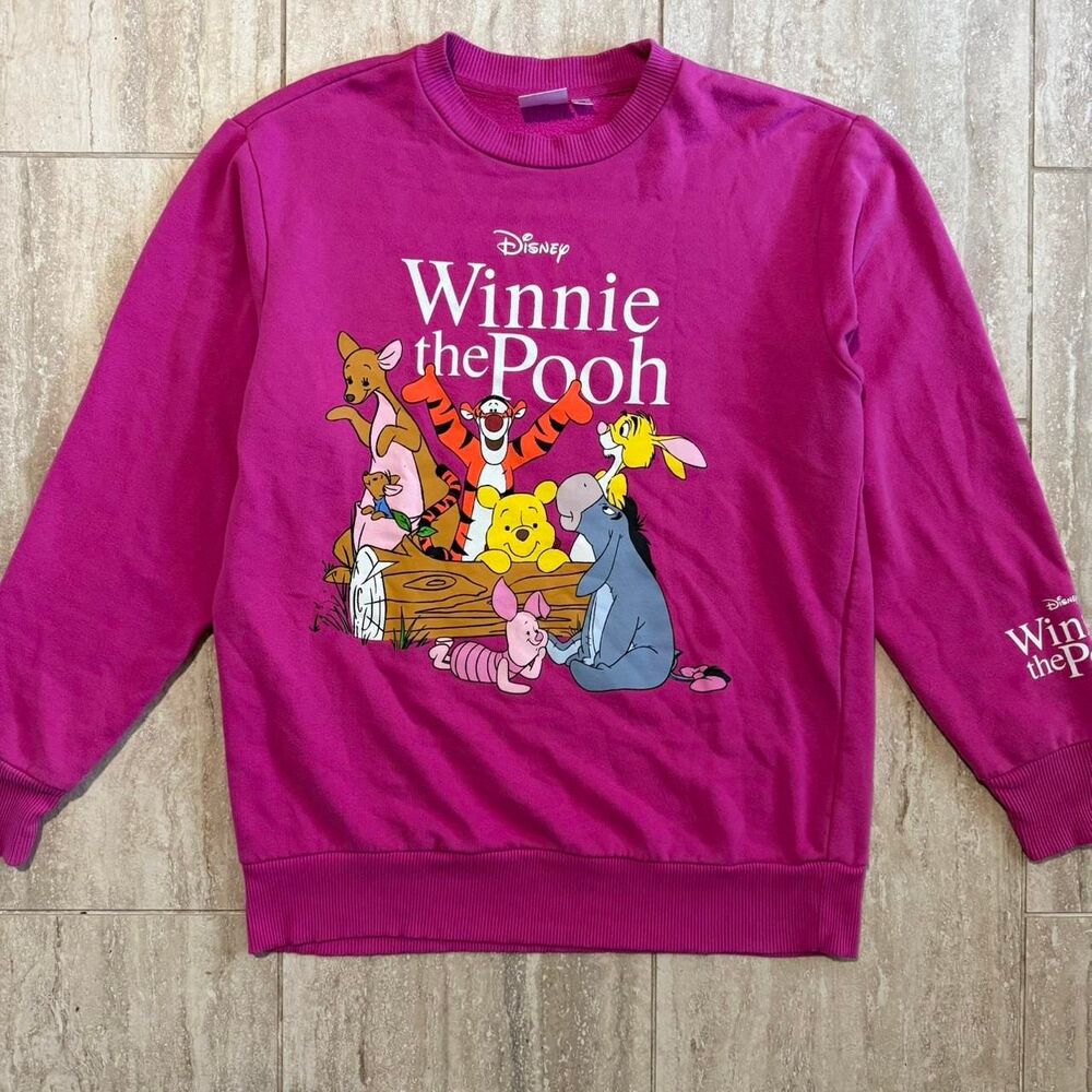 Disney Winnie the Pooh Pink Crewneck Sweatshirt pullover pink Tigger eeyore Sz S